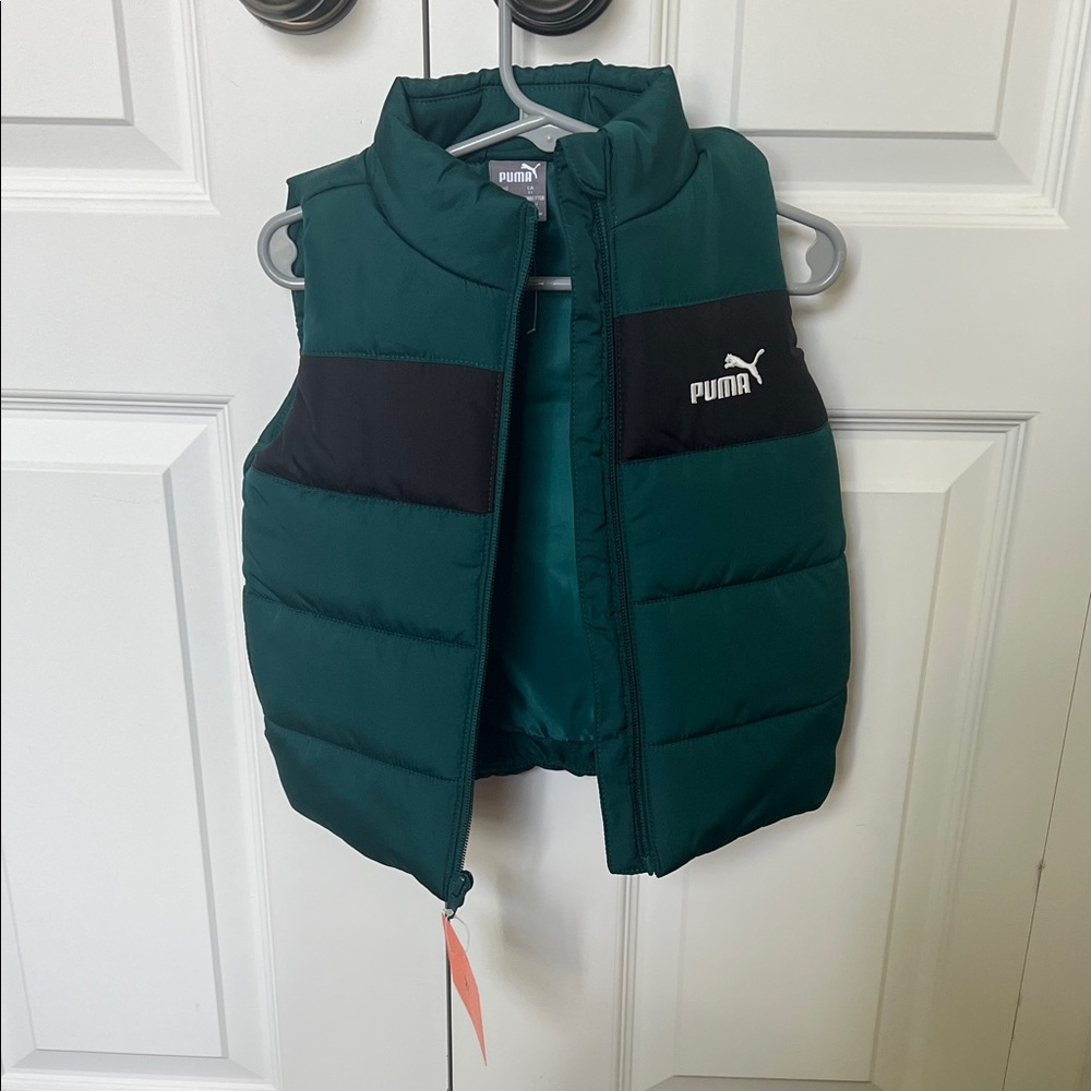 Puma Kids' Dark Green and Black Puffer Vest